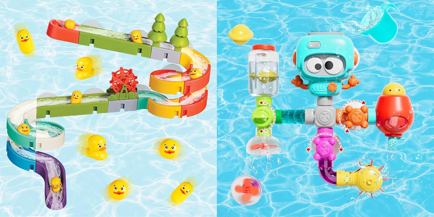 38 PCS Duck Slide Toys, 18 PCS DIY Assemble Water Pipe, Bath Toys for Kids Ages 4-8