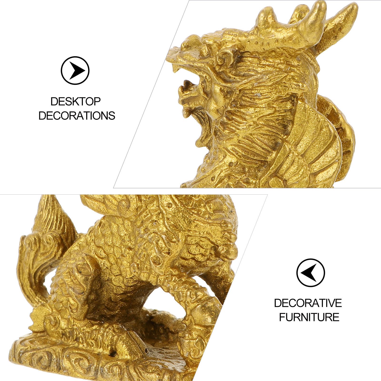 Adorno Kylin de Latón Dorado para Escritorio, Estilo Chino