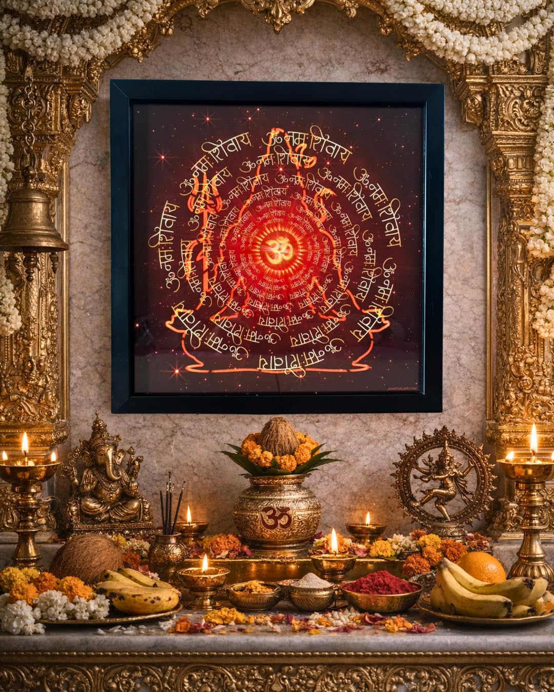 SS ART Gallery LED Shiva Wall Frame Glowing Om Design Home Temple Decor Wooden Frame Religious Occasion 4