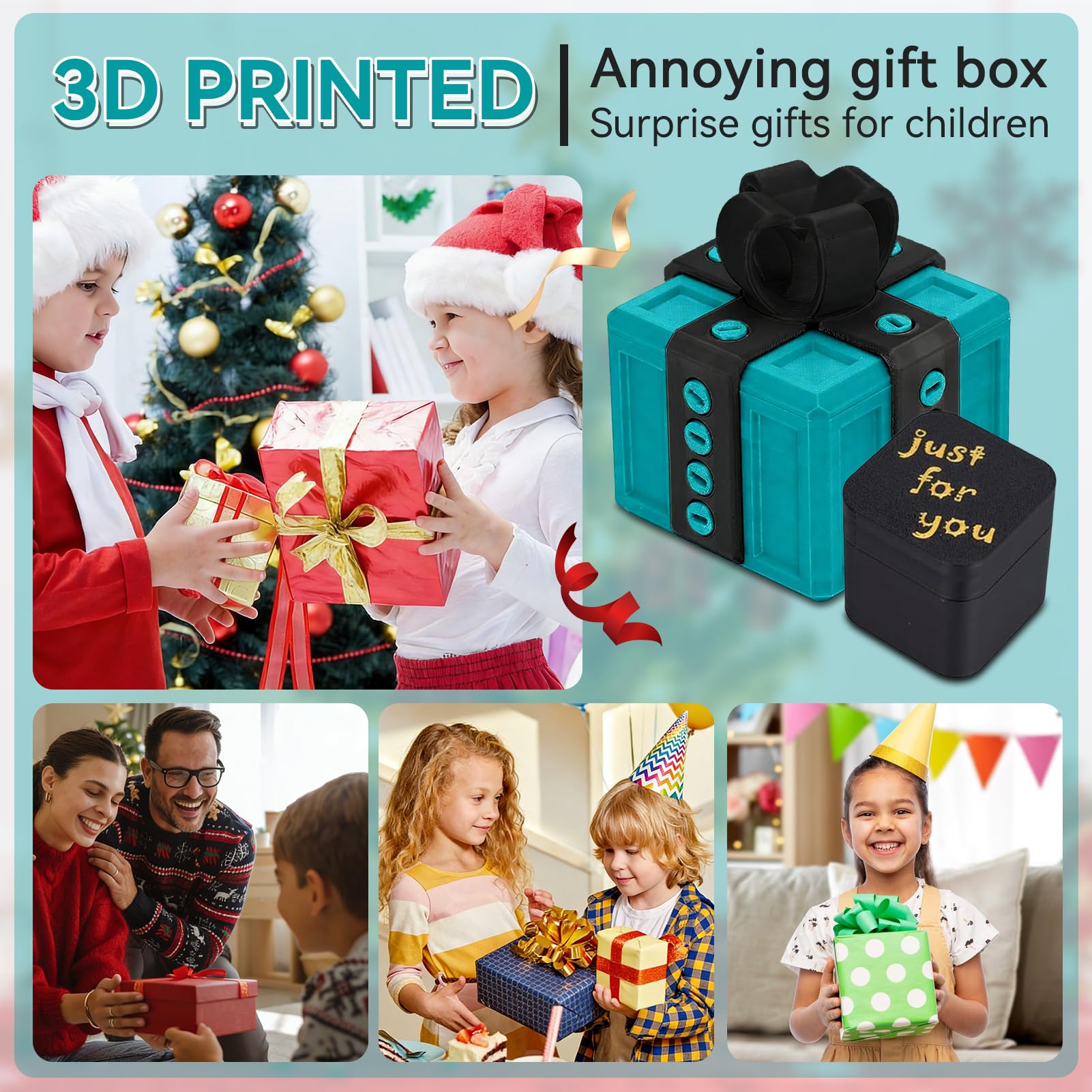 Annoying Gift Box with 3D Printed Screws & Pop Up Finger Surprise, The Annoying Present Prank Box, Funny Prank Hilarious Money Card Container Trick Gift Packaging for Birthday Christmas (Turquoise Green)