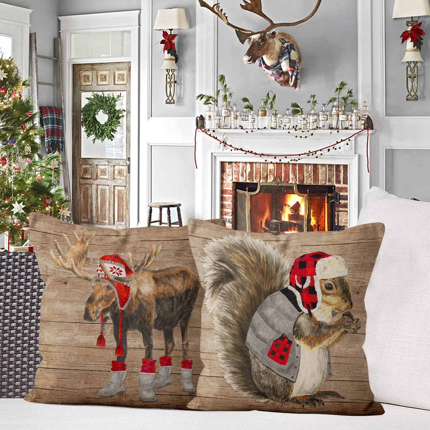 Amazon.co.jp: クリスマスデコレーション クッションカバー 20 x 20