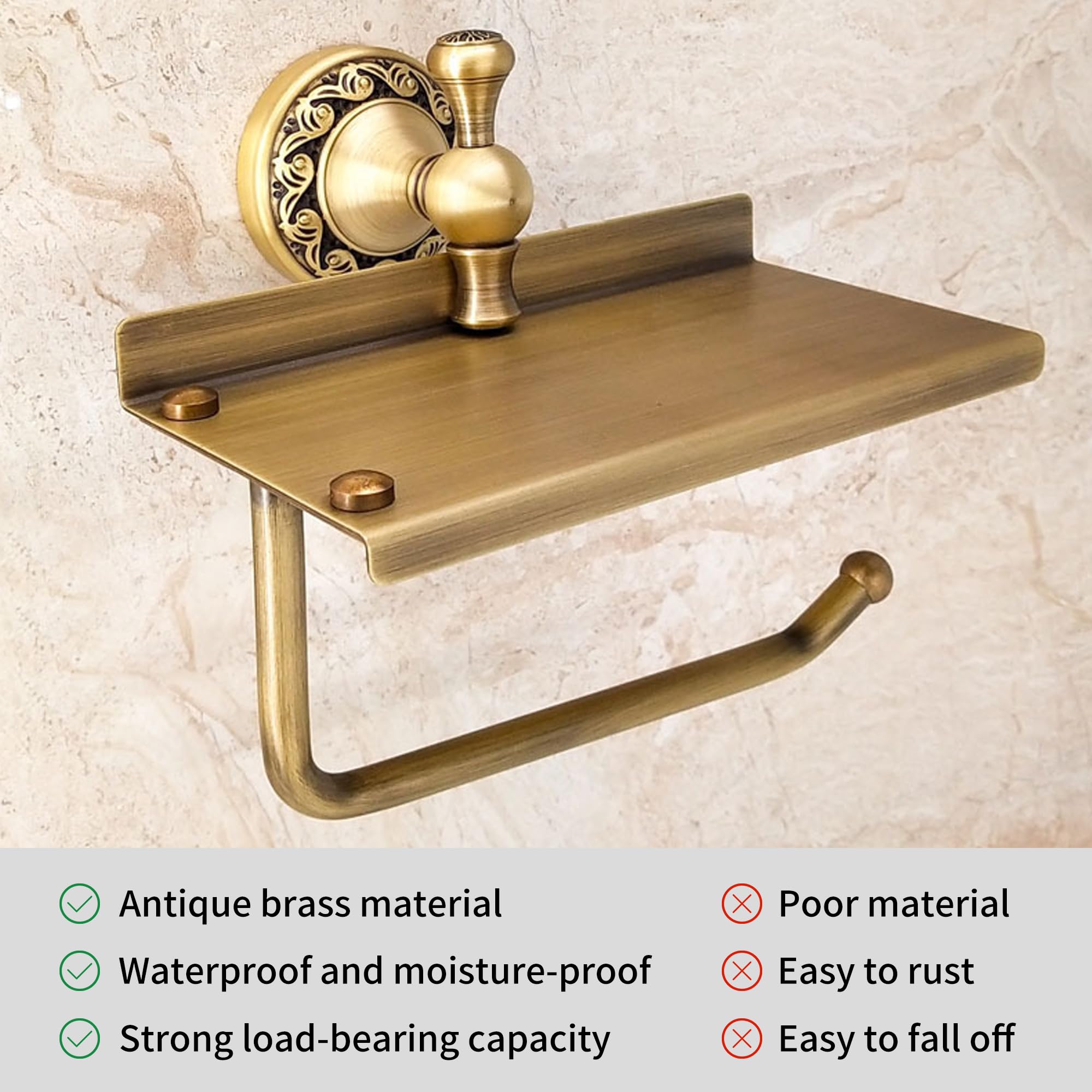 Soporte de Papel higiénico con Estante para teléfono, Soporte para Rollo de Papel higiénico de baño, Bronce Antiguo, Accesorios de baño, Accesorios de baño, diseño Tallado de patrón