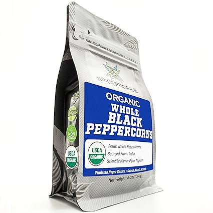 Spice Profile USDA Organic Whole Black Peppercorns, 4 oz |