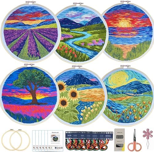 Miniatura 25 de Maydear Kit de bordado para principiantes, kit de agujas de perforación, kits de punto de cruz, kit de inicio de bordado estampado francés