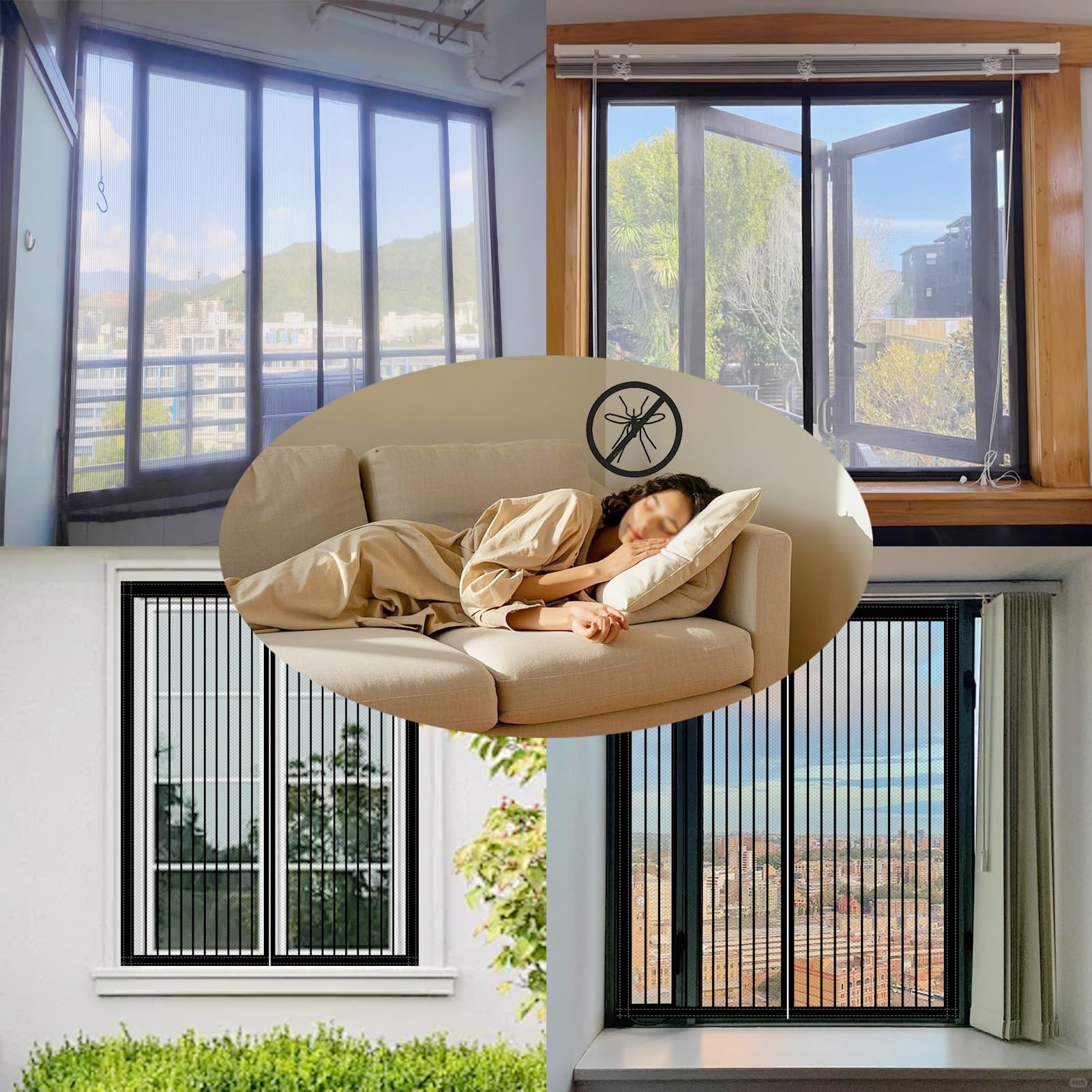 Moskitiera Na Okno 140 x 110 cm Utrzymuj Świeże Powietrze Moskitiera Do Okien I Drzwi Łatwa Instalacja Do Okien, Drzwi Lub Świetlików, brązowy