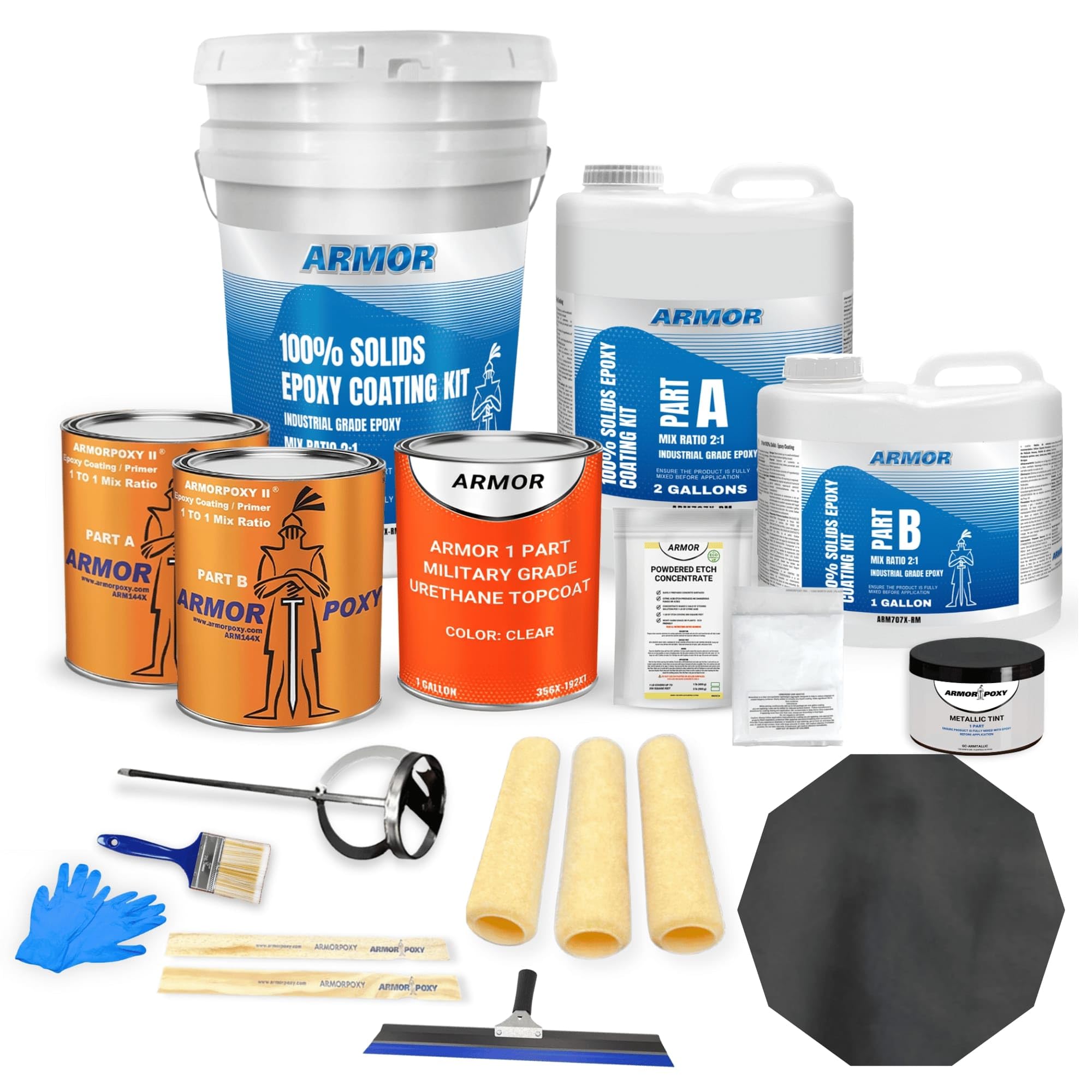 ArmorPoxy Metallic Epoxy Complete Floor Kit – 100% Solids DIY Garage Floor Coating – Customizable Colors & Designs – Durable, High-Gloss Finish(Whale,
