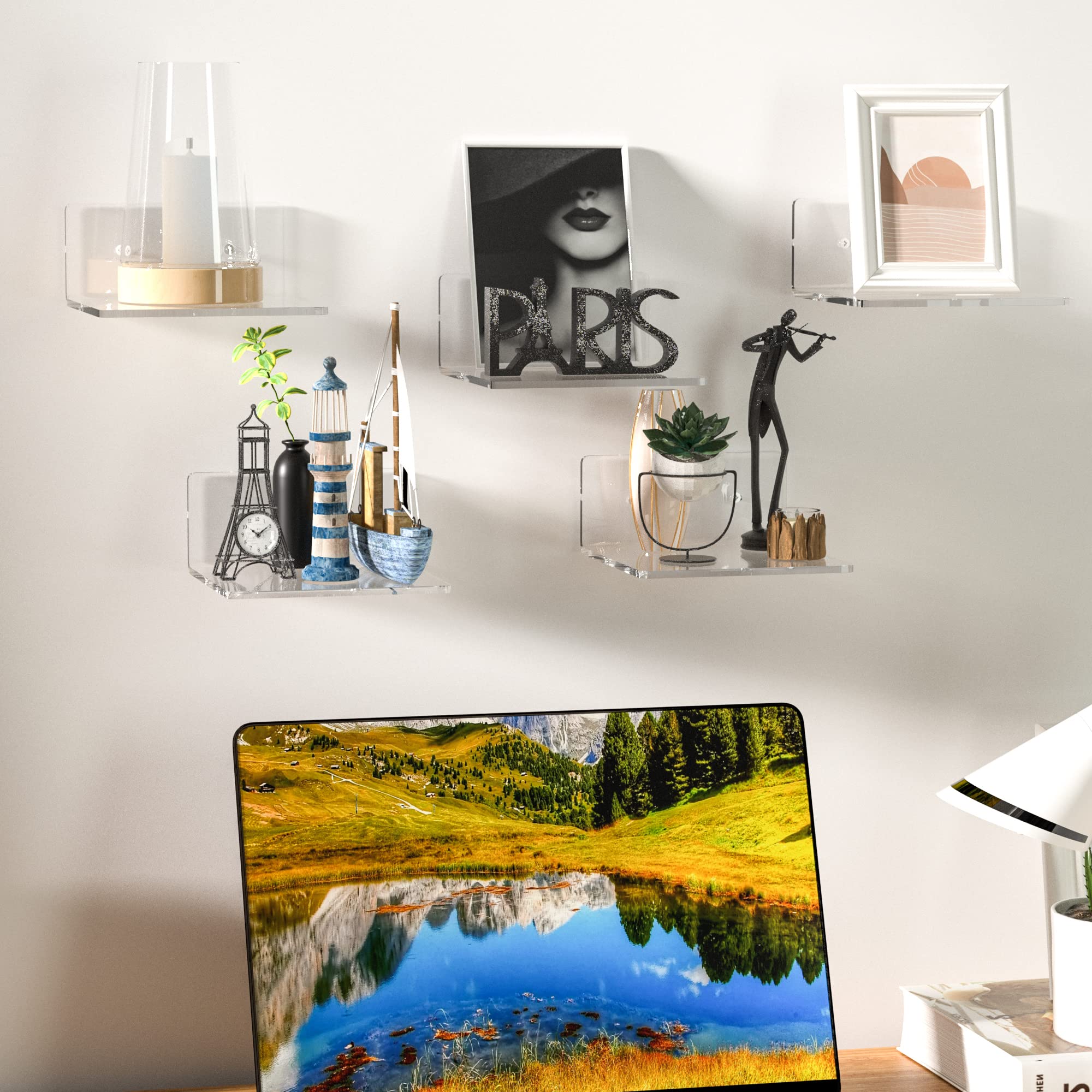 GOODSH Dégager Étagère à Plantes Suspendue pour Fenêtre Étagères Flottantes Murales en Acrylique Support De Fleur Transparent Réglable en Hauteur Etagère D'exposition pour Balcon Décorations,2 Tier