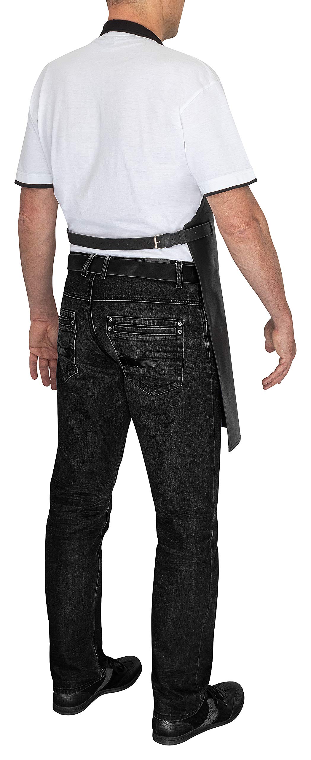 DESERMO Delantal de piel con cuello ajustable y banda abdominal | Delantal de piel de alta calidad de 100% piel auténtica | Delantal para barbacoa con forro en la parte trasera para mujeres y hombres,