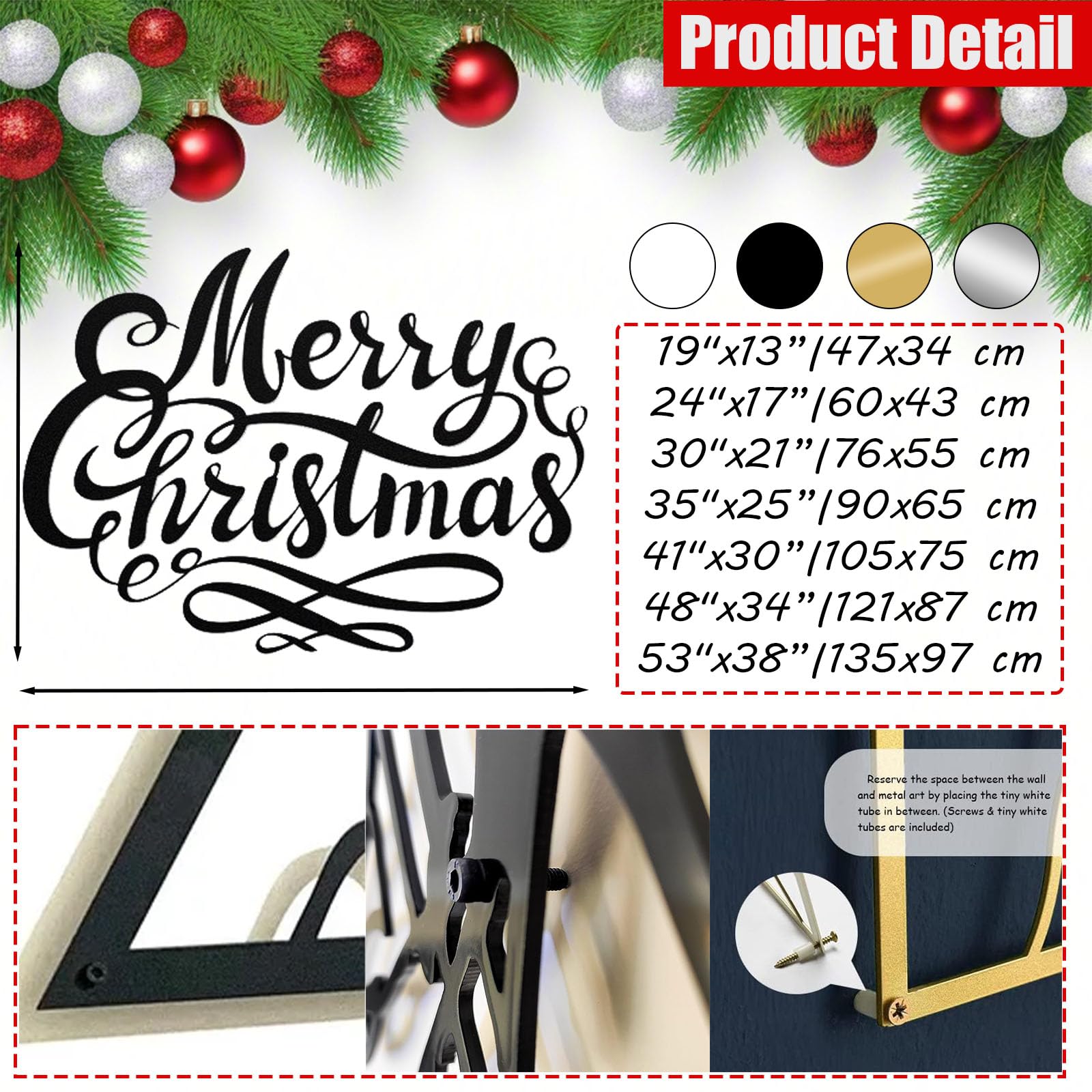 Décoration Murale - Joyeux Noël, Lettres décoratives de Noël, décoration de Noël Style Ferme (Noir, 76 x 55 cm)