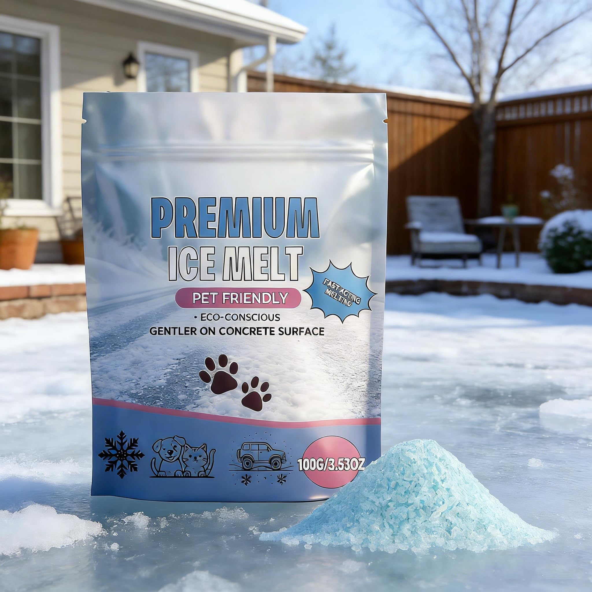 2026 ICES & Snow Melts,Ice Melt - Pet Safe Ice Melt,Pet Friendly Salt for ICES and Snows,Fast-Acting Snow Melts/Ic-e Removal for Driveway Sidewalk,Resealable 100g Bag — view 2