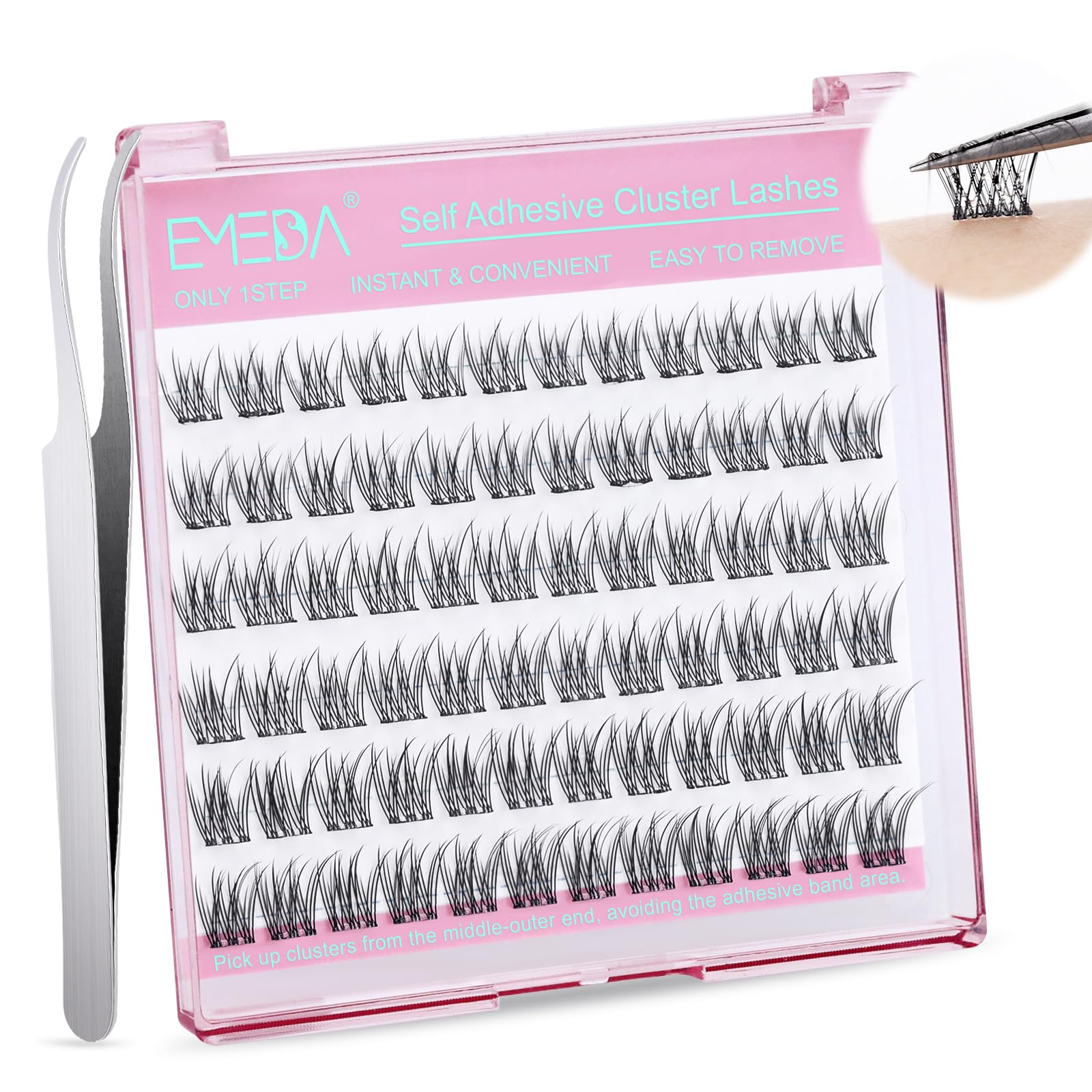EMEDA Cils Auto-Adhésifs Pré-Collés Grappes de Cils Look Naturel avec Courbure D de 8-14mm, avec Pincettes, Kit DIY pour l'Extension de Cils (fishtail)