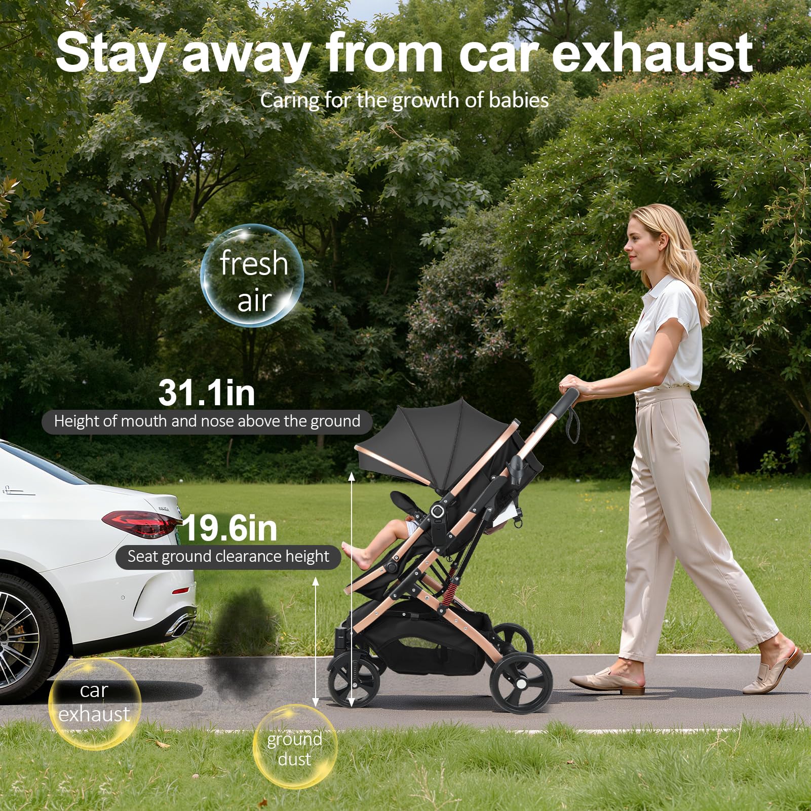 Poussette Nouveau né 2 en 1 avec, Couffin Réversible, Pliable, 0-36 Mois | siège réversible, 3 positions inclinables, pliable une main, harnais 5 points, UPF, amortisseurs, 40kg, Siège Hauteur 50cm