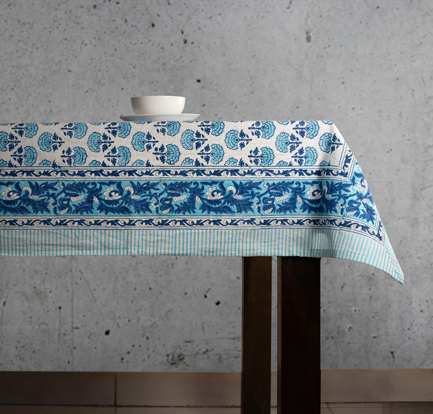 ABHOOH Fall Tablecloth, Handblock Print Rectangle Blue Table Cloth for Kitchen Dinning Tabletop Decoration Parties Weddings Thanksgiving Christmas (6 Seater 60x90 Inches Rectangle) Rectangle (60"X90") Blue 1