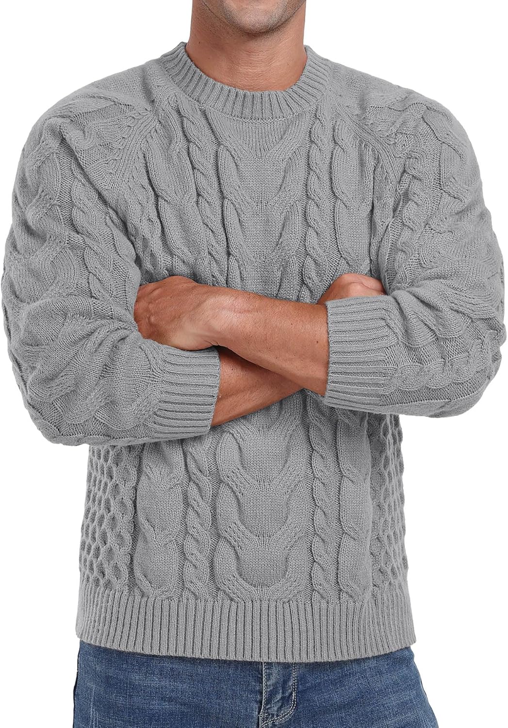 Askdeer Men's Pullover Sweater Cable Knit Crewneck Sweater Long Sleeve Classic Casual Sweater Tops - Image 5