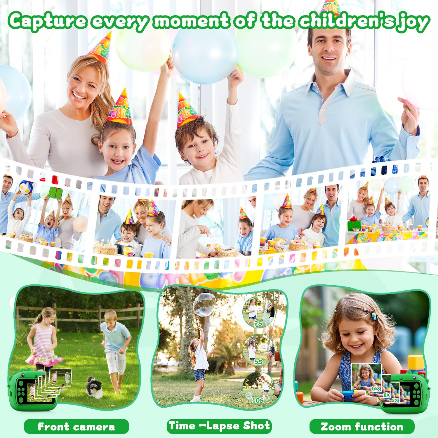 Macchina Fotografica Bambini Dinosauro Istantanea, 2,4 Pollici Digitale Fotocamera Bambini con 32GB Scheda, 48MP/1080P Fotocamera Digitale Bambini Dinosauro, Regali per Ragazzi Ragazze da 3-12 Anni