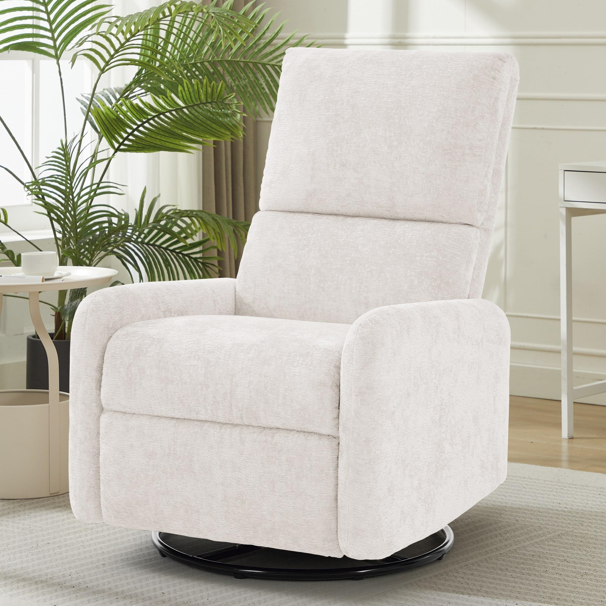 Korser 360° Rocking Chair, Nursery Rocker Chair with Side Pockets, Glider Nursing Chair with Steel Structure Base, Small Chair for Small Spaces, Chenille Swivel Accent Chairs for Living Room, Nursing