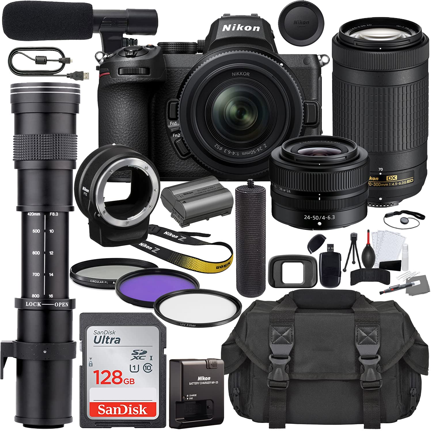 Nikon Intl. Z5 Mirrorless Digital Camera with 24-50mm Lens (1642) & AF-P 70-300mm Lens Bundle + 420-