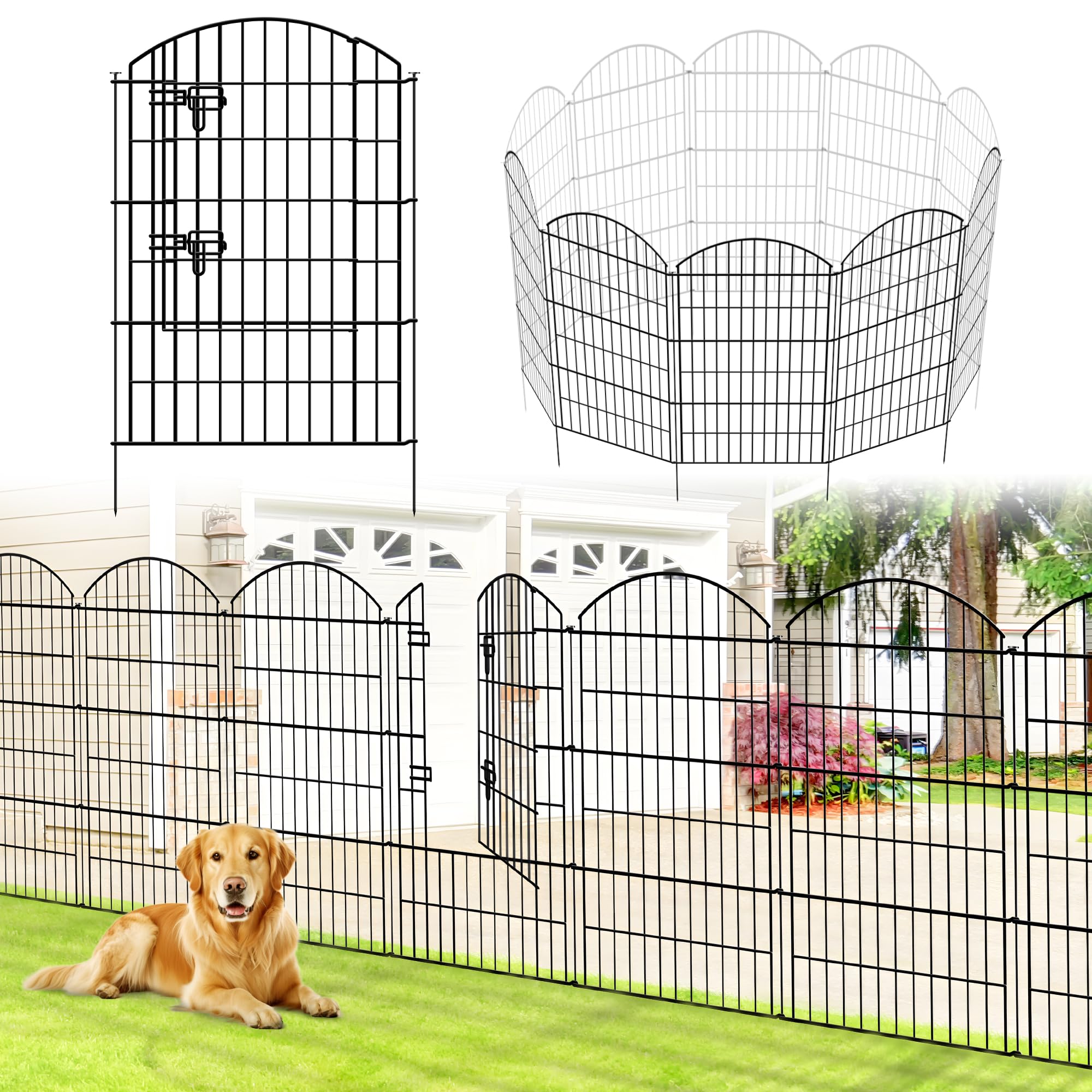 Thealyn Decorative Garden Fence, 101cm H x 71cm W (4 Panels + 1 Gate, Length 3.5m) Outdoor Rustproof Metal Dog Fence Animal Barrier, Garden Fencing Border for Yard Patio Flower Bed — image 1