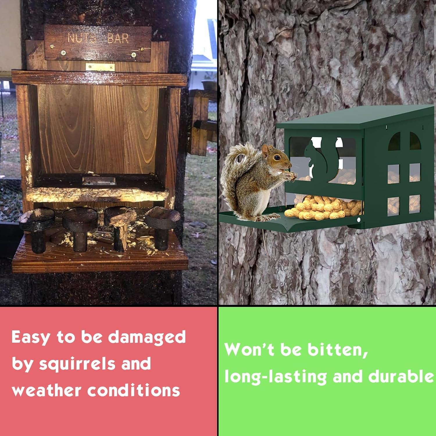 Squirrel Feeder for Outside, Durable Full Metal Squirrel Food Box, Large Capacity Chipmunk Feeder, Weather-Proof Squirrel House, Heavy Duty Squirrel Feeders