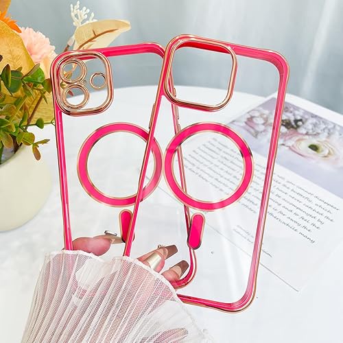 Vista 270 de Fiyart - Funda transparente magnética con purpurina para iPhone 12 para mujeres, con grabado "Love" metálico, protección para cámara y antigolpes
