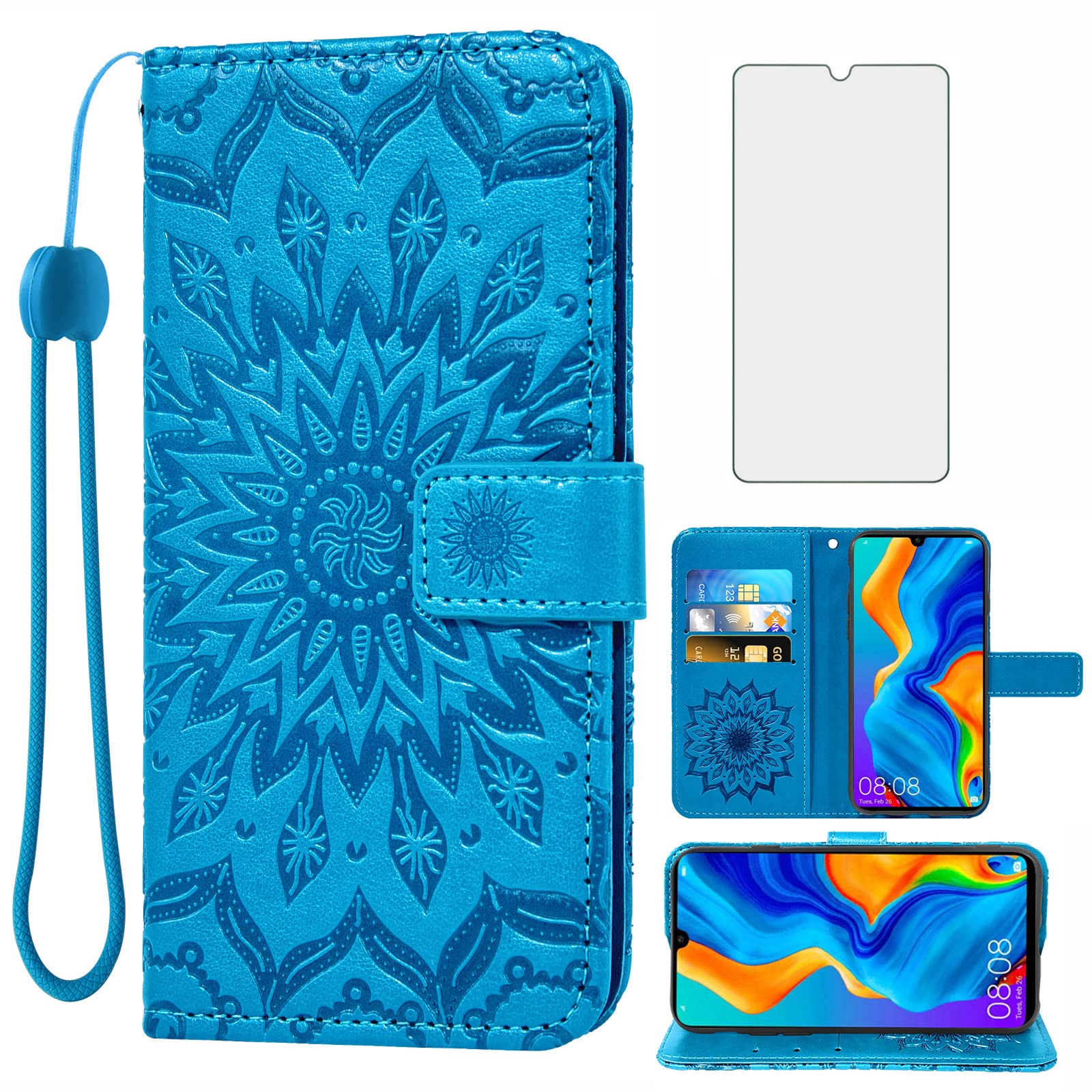 Asuwish Phone Case for Huawei P30 Lite Wallet Cases with Tempered