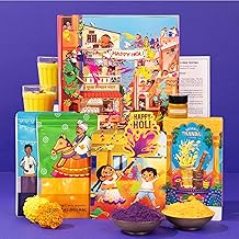 LoveNspire Premium Holi Gift Box - 2 Natural Gulal Colors (Purple &amp; Orange), Thandai Mix &amp; Chandan Tika | Holi Hamper with Greeting Card for Gifting &amp; Celebration Pack of 1