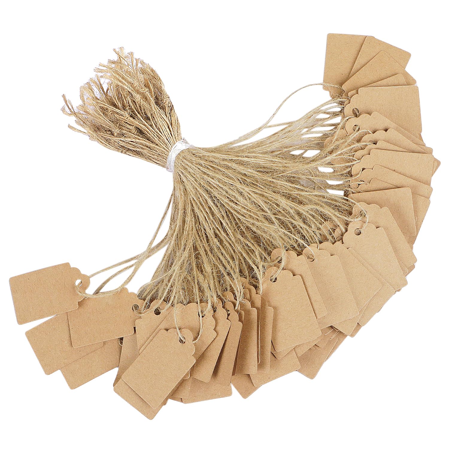 Uniclife 200 Pcs Price Tags with String Attached Writable Brown Kraft Paper Tags with Jute Twine Hang Tag Price Display Labels for Clothing Jewelry Blank Merchandise Marking Tag