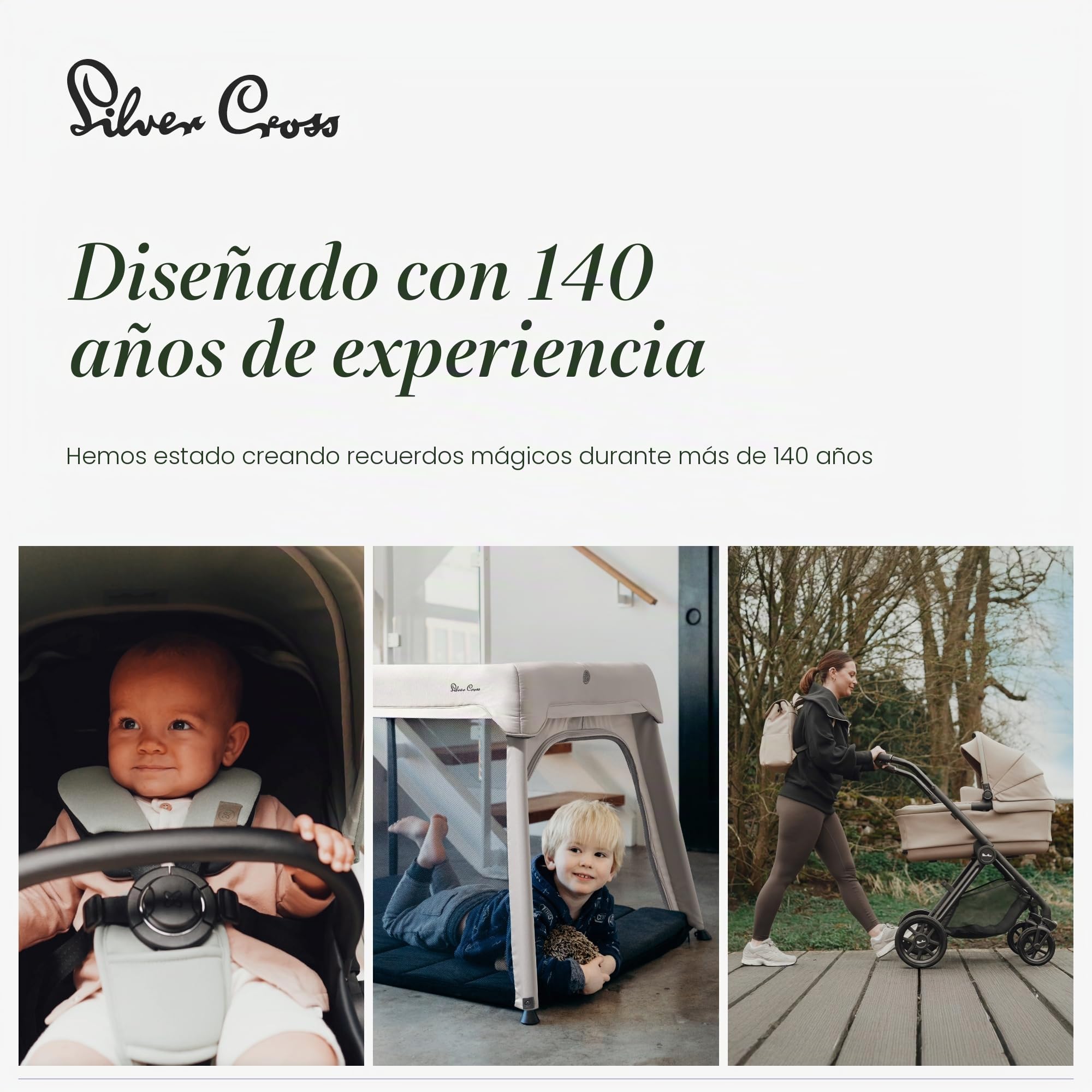 Silver Cross - Cochecito compacto Clic 2 y bolsa de viaje - Cochecito de viaje para toda la vida - Plegable y ligero - Adecuado desde el nacimiento hasta los 4 años - Coníferas