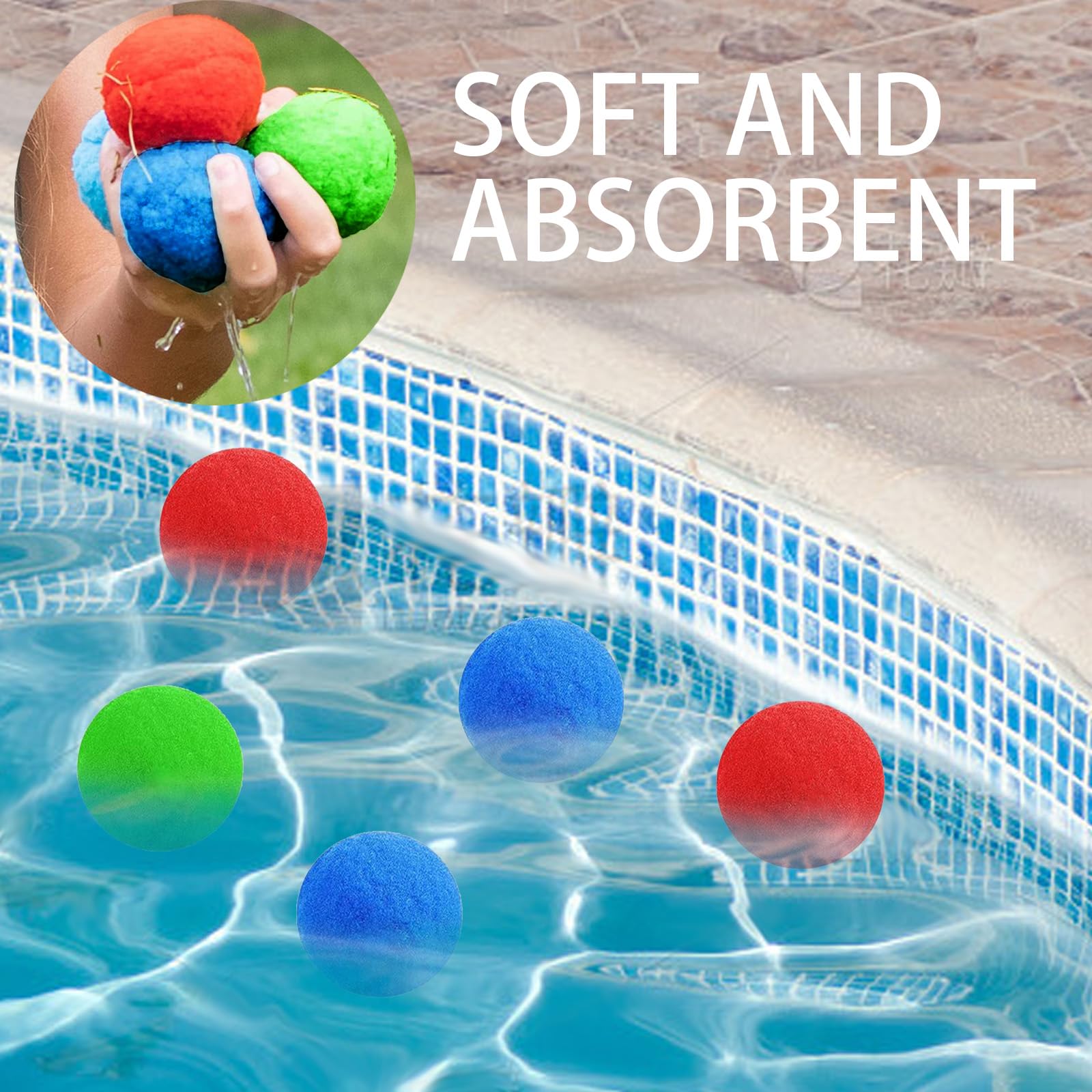 Nilvkv 50 Pcs Balles d'Eau Réutilisables Balles de Trempage d'Eau avec Sac Balles de Plage Souples Jouets d'Eau pour Piscine Enfants Adultes Bataille d 'Eau Extérieure Piscines et Jouets d'Eau