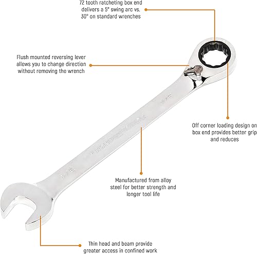 Miniatura 2 de GEARWRENCH 9531ND - Llave combinada de trinquete reversible de 12 puntos, 1116 pulgadas