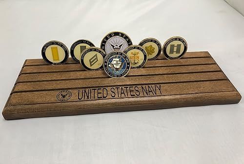 Miniatura 5 de DECOMIL - Soporte para monedas de desafío, vitrina de monedas de 4 filas, soporte de exhibición de monedas con emblema de las fuerzas armadas