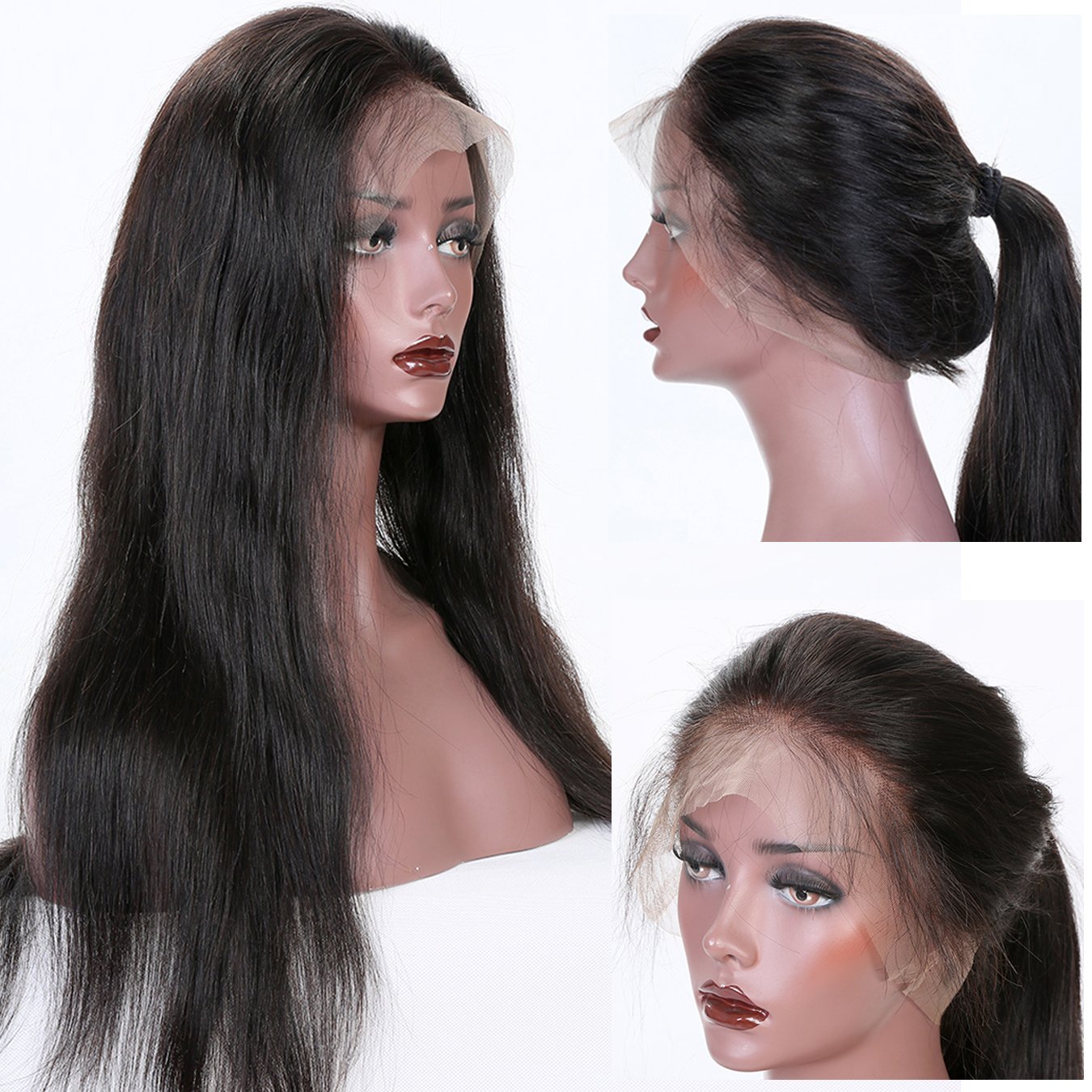 KUNHair 360 Lace Wigs Natural Straight Brazilian Virgin Human Hair Wigs with Pre Plucked Natural Hairline, Slightly Bleached Knots 150% Density Wigs with Baby Hair for Women Natural Color 18 Inches