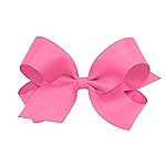 Wee Ones Girls\' Plain Wrap Classic Grosgrain Hair Bows on a WeeStay No-Slip Hair Clip, Handmade, Large, Hot Pink