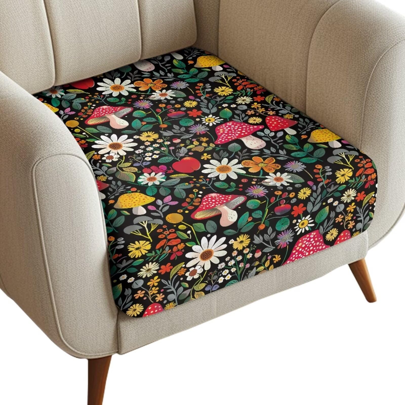 Stretch Couch Cushion Cover Mushroom Flower Plush Cushion Slipcover for Chair Sofa Cushion Furniture Protector Seat Cushion Sofa Cover