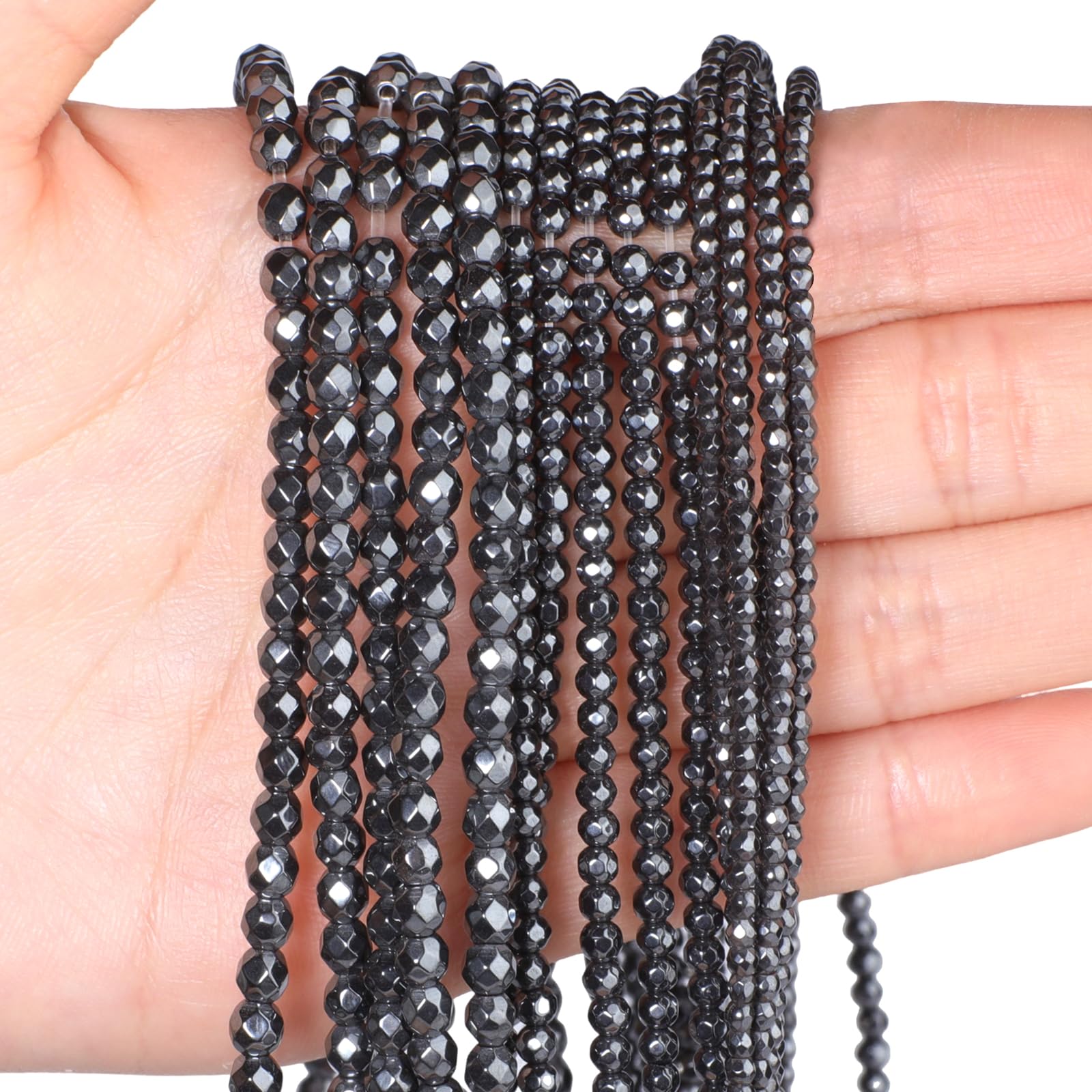 3mm 120pcs Natural Black Hematite Stone Beads, Songxi Small Faceted Round Loose Gemstone Beads for Jewelry Making, DIY Art and Craft, Bracelet for Necklace
