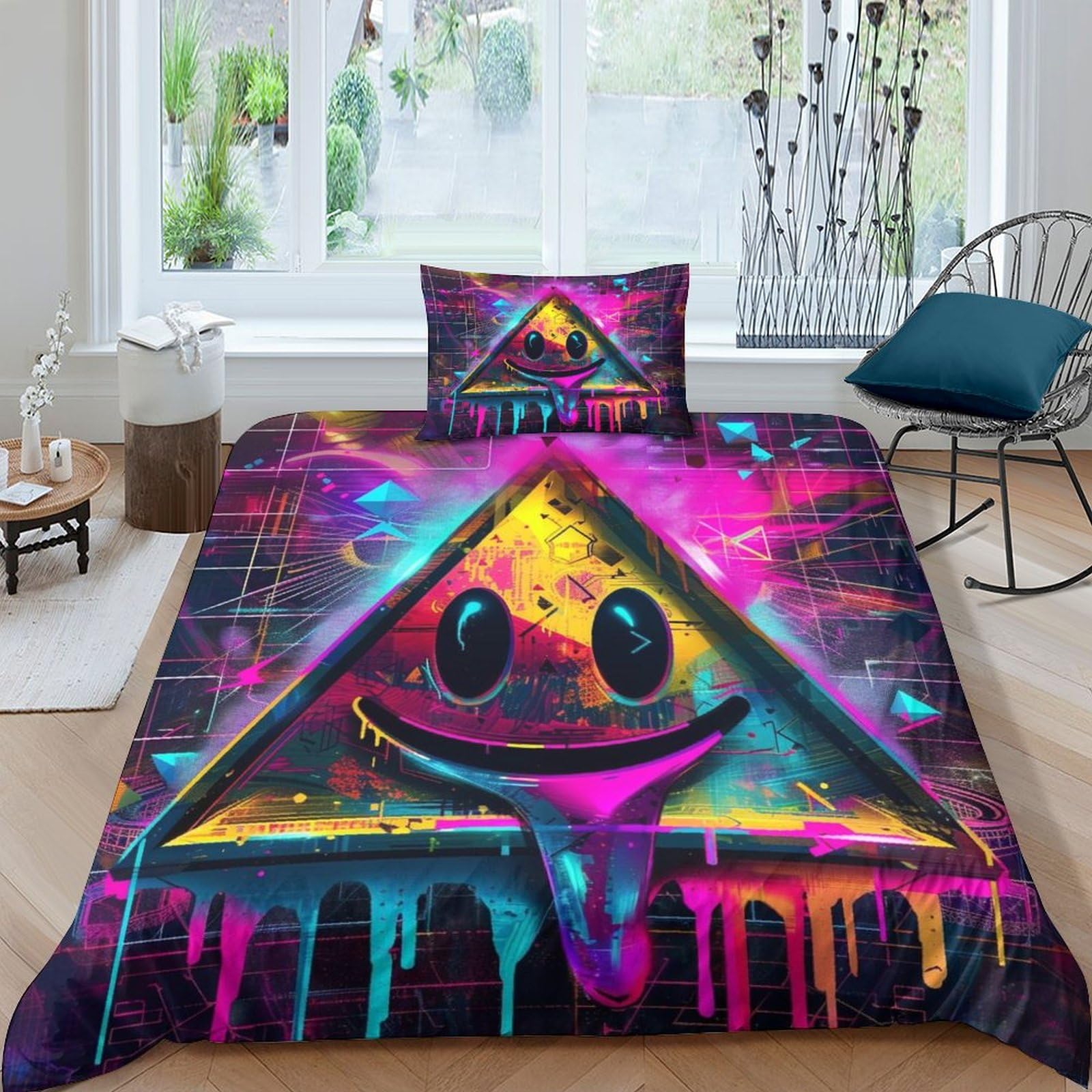 Bedding Artistic Smiley Face Duvet Cover Set 3D Printed Microfiber Creative Patterns Quilt Cover Pillowcase Bed Cover Zipper Closure 2 Pieces Comforter Cover For Kids Boys Girl Single（135x200cm）