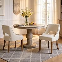 ClinQ Modern Fabric Upholstered Wooden Dining Chairs Set of 2 - Mid-Century Farmhouse Kitchen Dining Room Chairs, Beige Walnut Legs