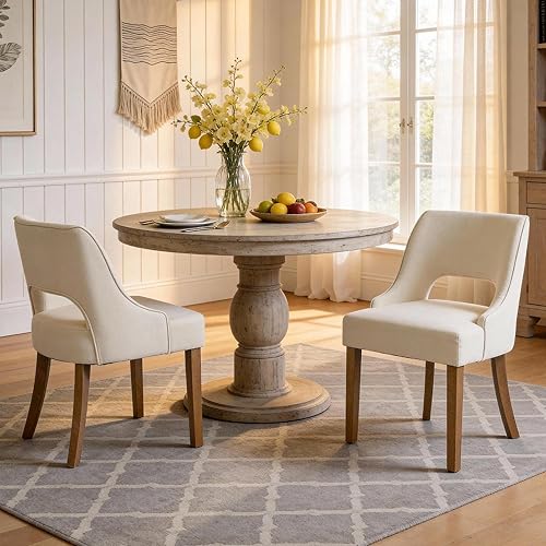 ClinQ Juego de 2 sillas de comedor de madera, sillas de cocina tapizadas de tela moderna, silla de comedor moderna de mediados de siglo para cocina,