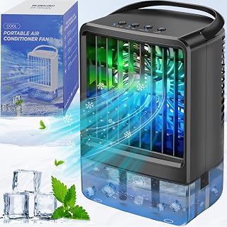 Portable Air Conditioners Fan - Portable AC Small Personal Air Cooler, Quiet Mini Mobile Cooling Fan with Handle,2/4H Timer 3 Speeds, with 7 Color for Home Bedroom Office Desk Outdoor-Grey Black