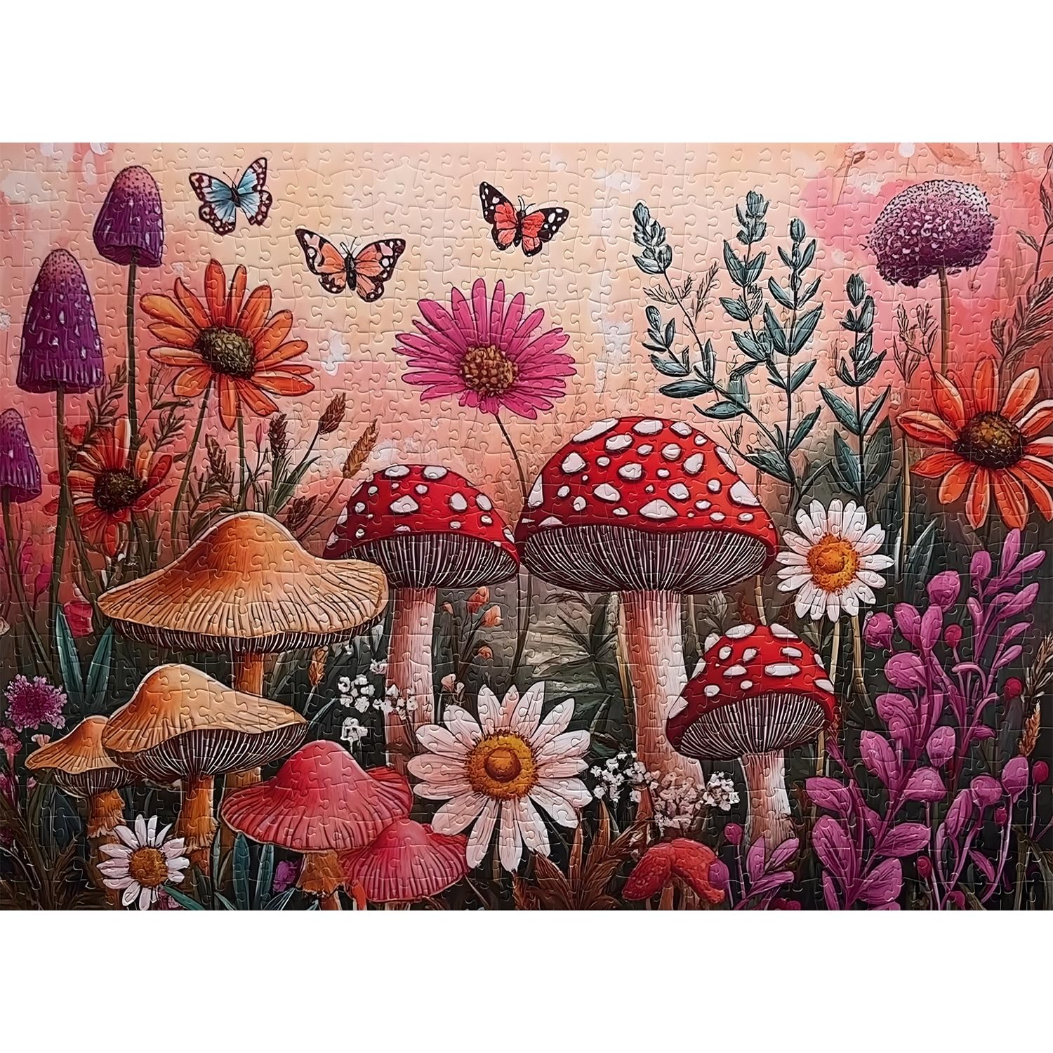 Yunlus Jigsaw Puzzles for Adults 1000 Pieces Impossible Hard Difficult Challenging Puzzles for Teens 1000pc PuzzleWhimsical Garden Flowers Mushroom Plant Jigsaw Puzzle 1000 Piece 28 x 20 inch