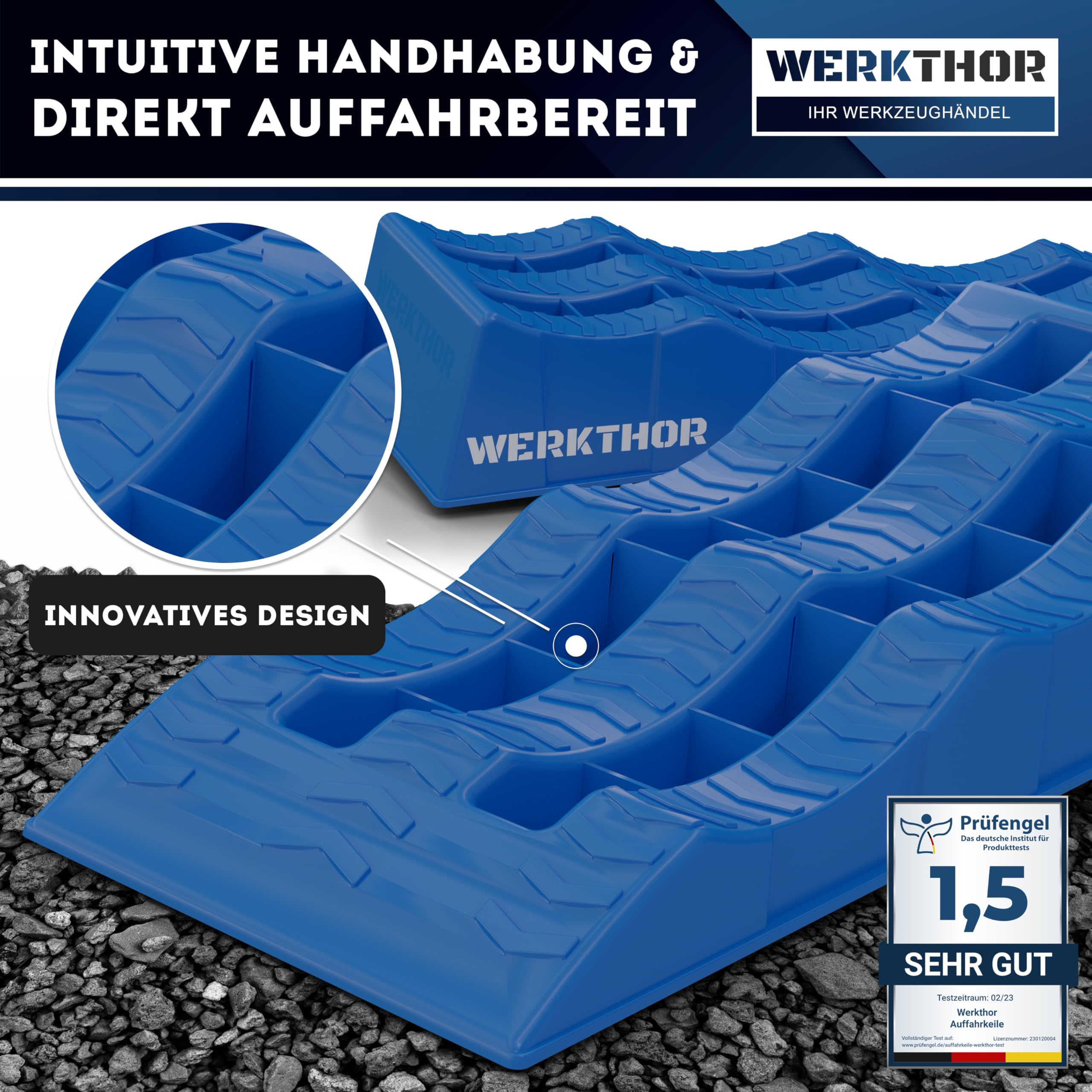 WERKTHOR Auffahrkeile für Wohnmobil - [2er Set] Hochbelastbare Auffahrkeile für maximalen Halt [<3t] - Auffahrkeile für Wohnwagen Wohnmobil & Anhänger - Keile für jeden Untergrund