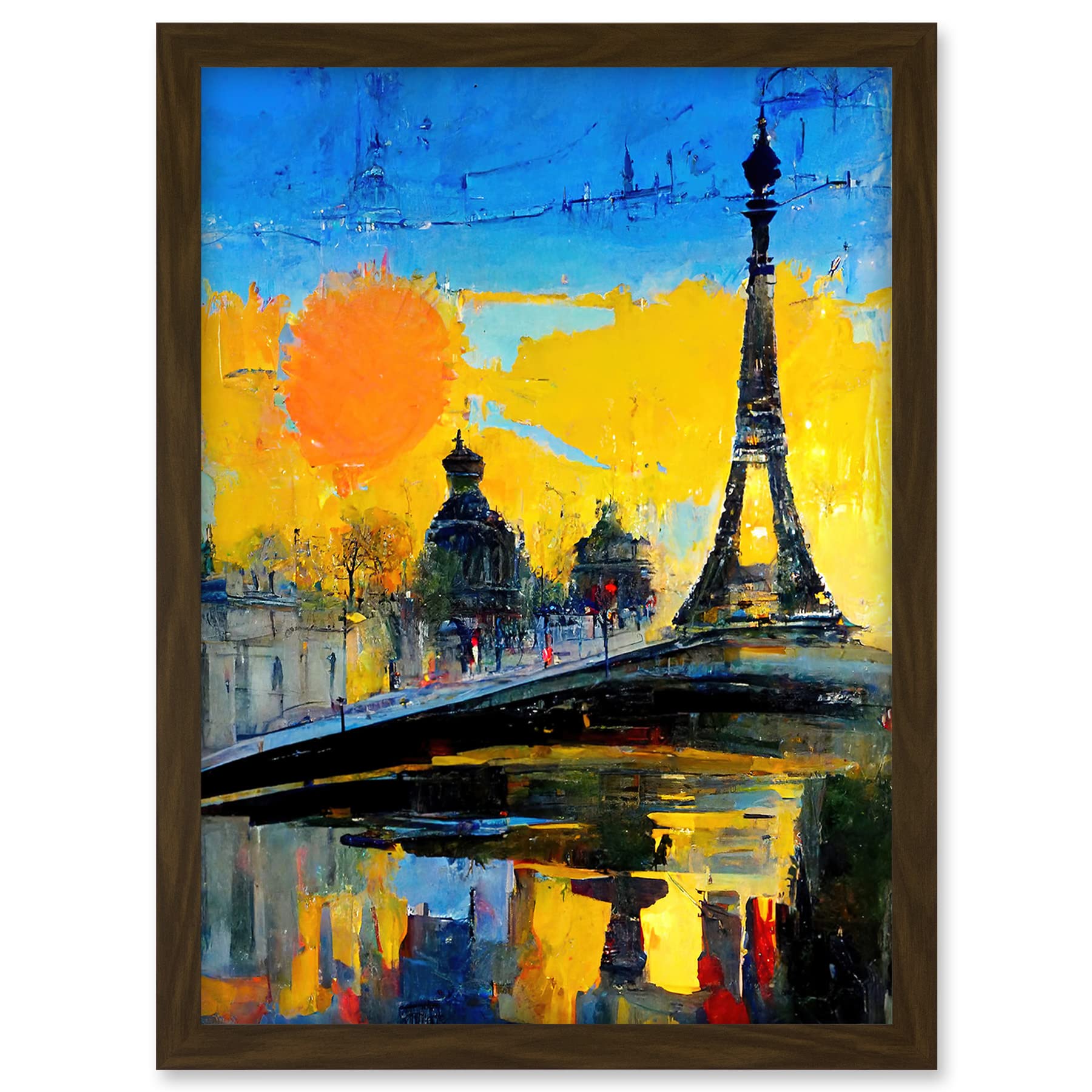 Modern Bright Abstract Paris At Sunrise Cityscape Eiffel Tower Artwork Framed A3 Wall Art Print