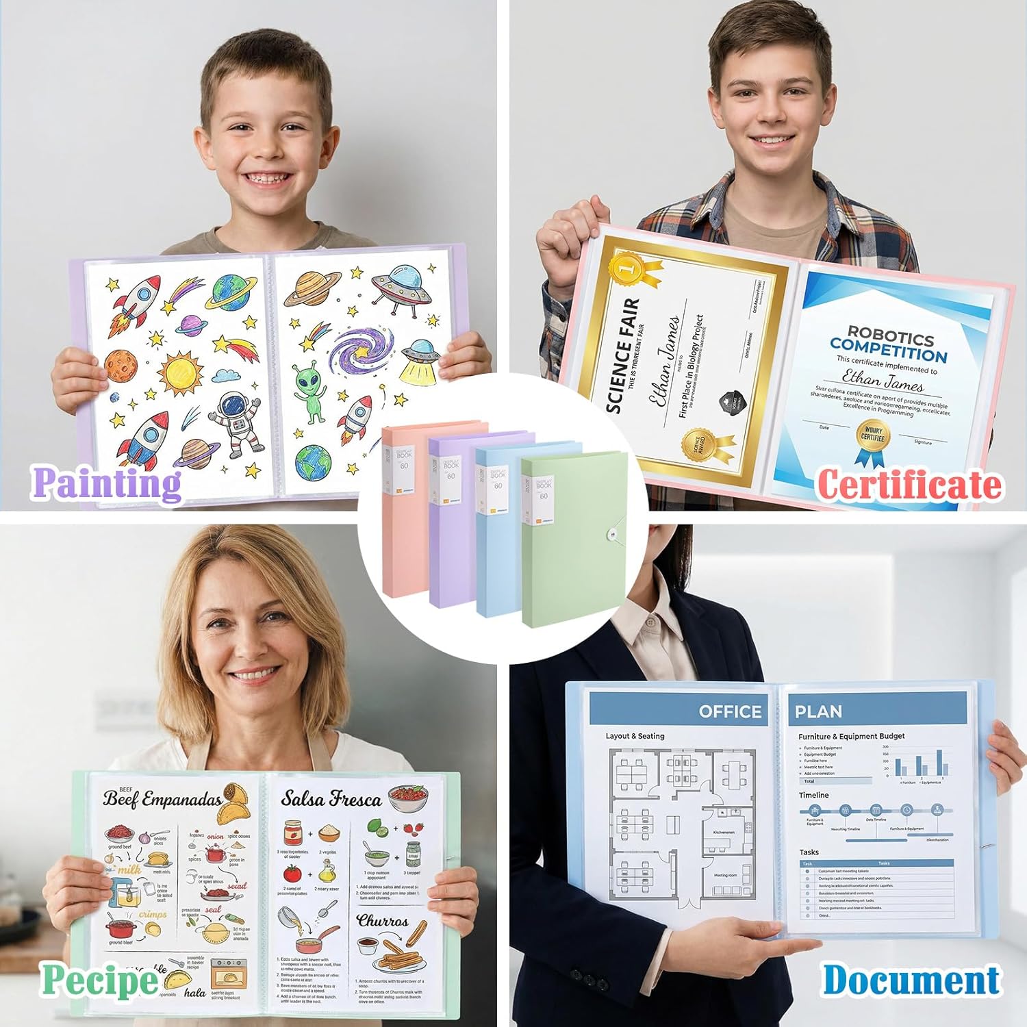 4 Pack Art Portfolios 9"x12", 60 Pockets Large Portfolio Folder Display 120 Pages, Pocket Binder with Plastic Sleeves, Diamond Painting Storage Book, Art Presentation Folder, Portfolio Binder