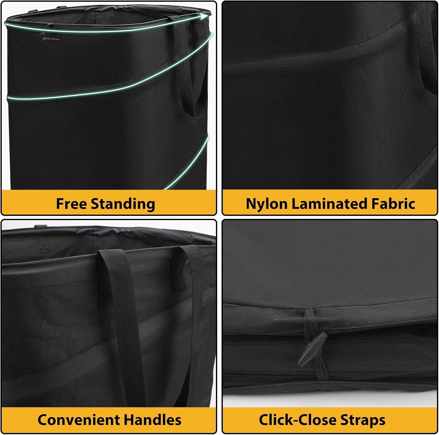 YUDI & GARDEN 19 Gallon Square Collapsible Yard Waste Bin, Collapsible Trash Can for Collecting Weeds or Leaf or Yard and Party Waste