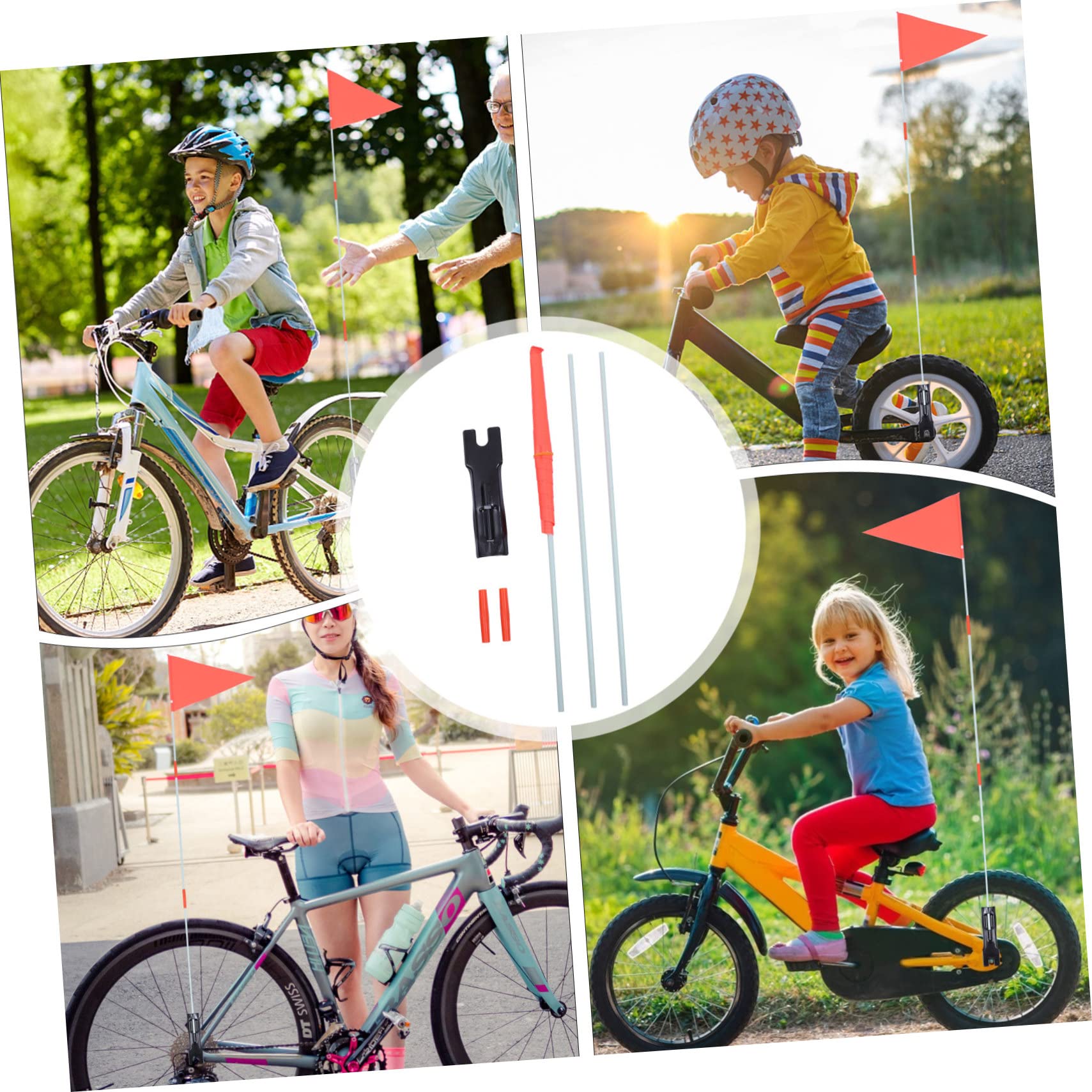 YARNOW 4 Juegos de Banderas de Seguridad para Bicicletas con Mástil Y Soporte Bandera de Bicicleta de 3 9 Pies Altura Ajustable Color Aleatorio
