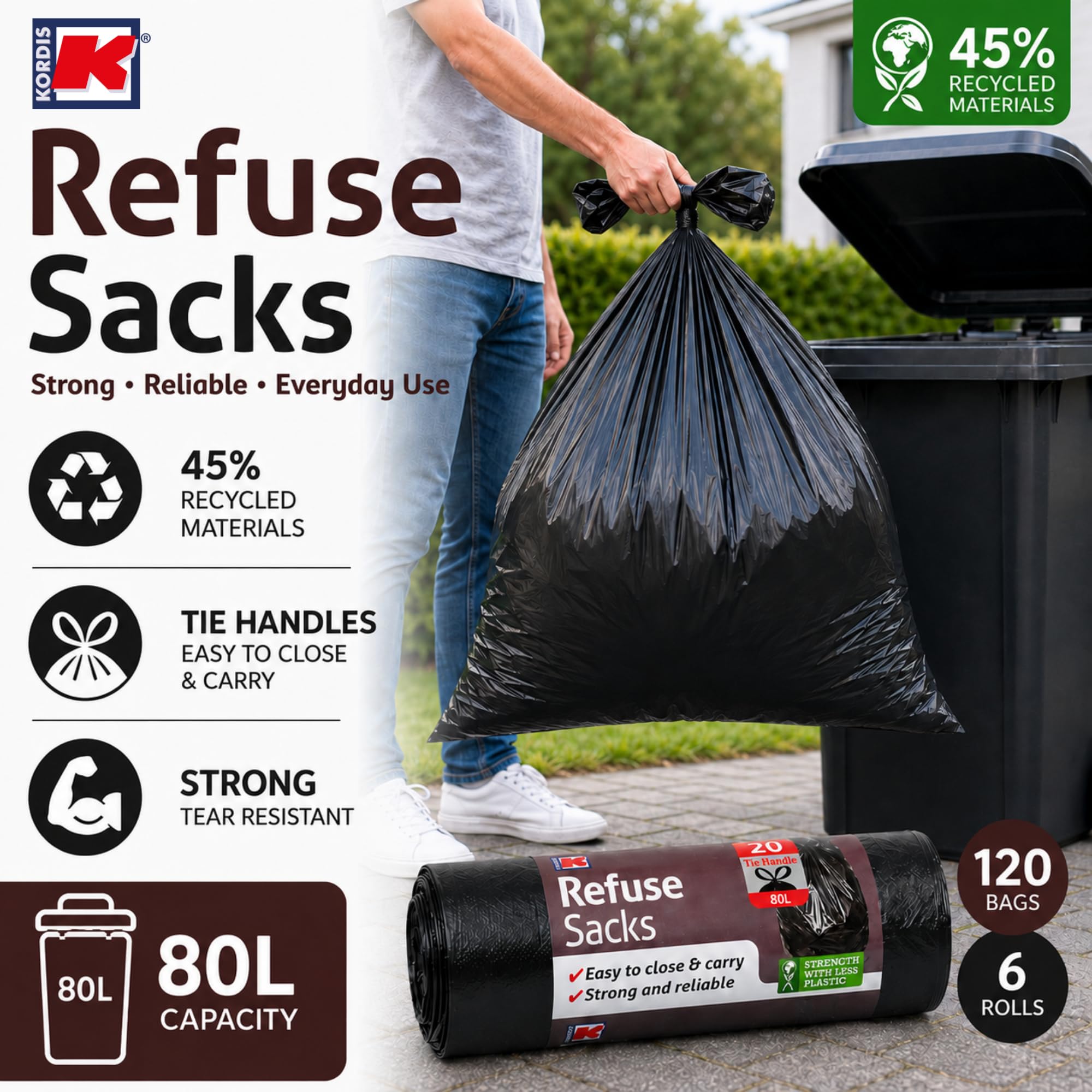 6 bolsas de basura fuertes con mango de amarre = 120 sacos