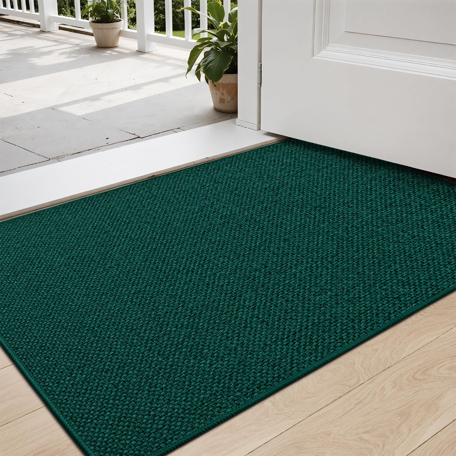 DEXI Door Mat 43 x 76 cm for Front & Back Door, Non Slip Dirt Trapper, Absorbent Indoor Entrance Rug, Low Profile Entryway Floor Mat, Green