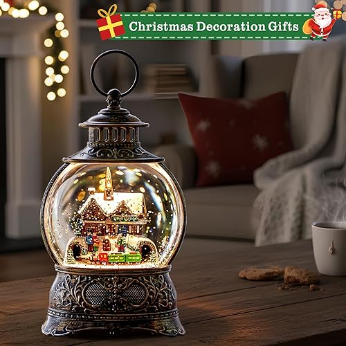Miniatura 10 de Linterna de agua con globos de nieve de Navidad con cardenal, música y temporizador de 6 horas, con forro USB/funciona con pilas, faroles iluminados