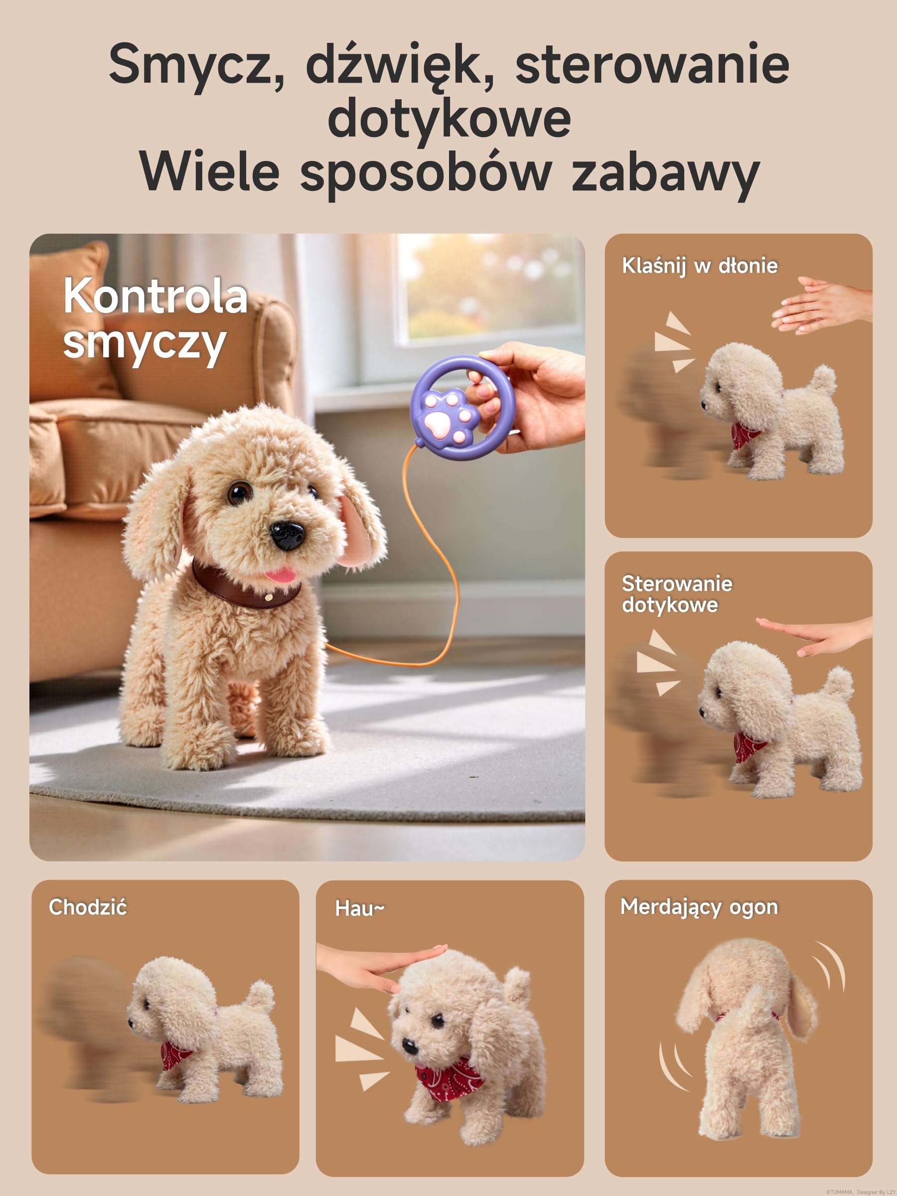 TUMAMA Zabawki do wyprowadzania psa dla dzieci, pluszowe elektroniczne szczeniaki, interaktywne zabawki dla malucha w wieku 3, 4, 5, 6+ lat, dziewcząt, chłopców, prezent