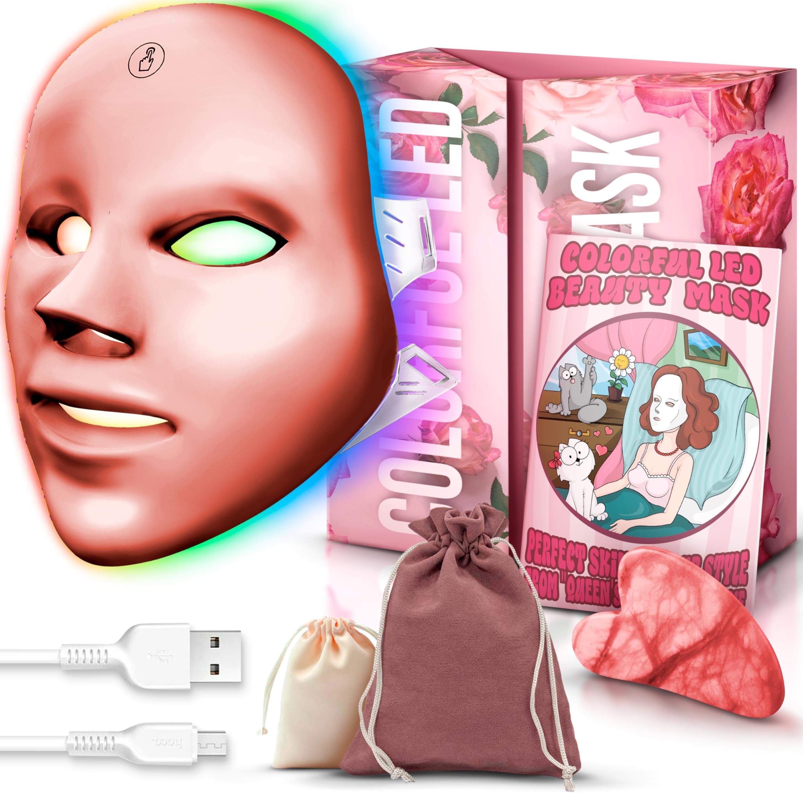 Red Light Therapy for Face, Led Face Mask Light Therapy, 7-1 Colors LED Facial Skin Care Mask, Salon Effect at Home (Pink)